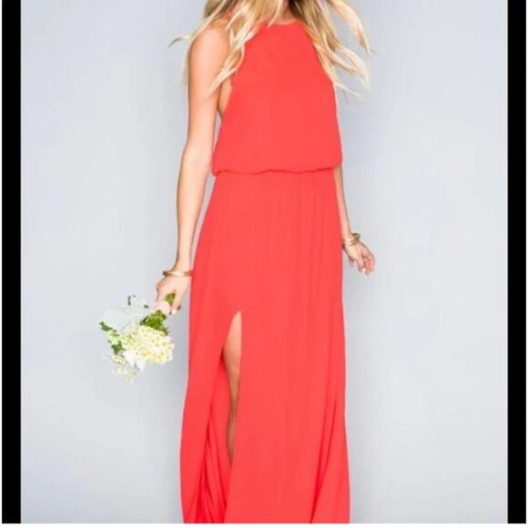 Show Me Your MuMu Women's Heather Halter High Neck Maxi Dress Large Coral Flowy - Picture 3 of 16